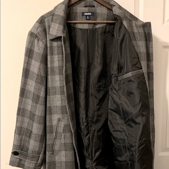 Kingsize 3/4 Gray Plaid Wool Coat 3XL Big and Tall - Picture 4 of 11